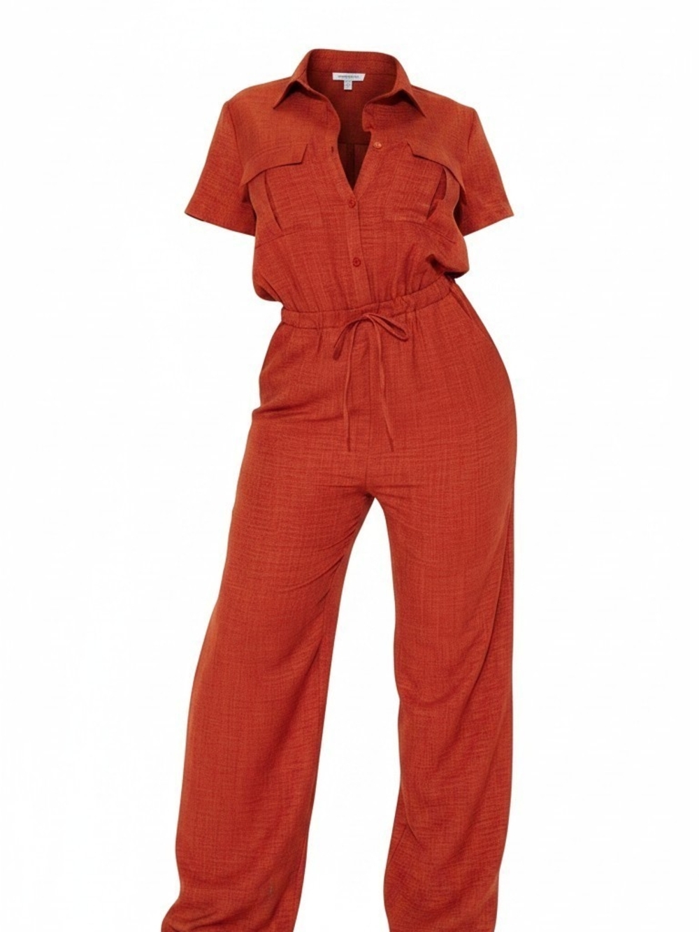 Fashion Nova Rust Short-Sleeve Utility Jumpsuit
